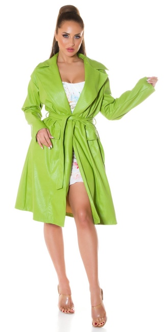 leather look coat with belt Green